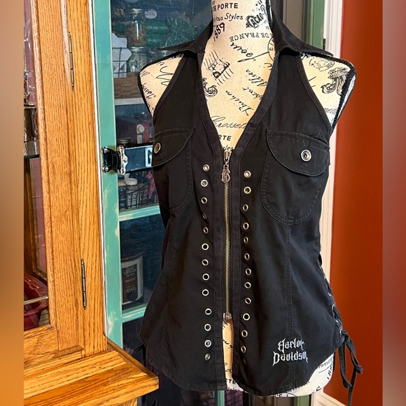 Harley-Davidson® RARE VINTAGE FIND‼️ Super Sexy Lace-Up Halter Top- Large ❤️‍🔥 - Picture 4 of 12